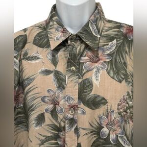 Tori Richard Men Shirt 2XL XXL‎ Floral Tan Reverse Print Button Hawaiian Casual